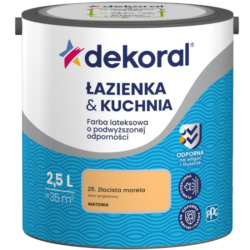 Farba Lateksowa Łazienka&Kuchnia Złocista Morela 2,5L Dekoral Farba Lateksowa Łazienka&Kuchnia Złocista Morela 2,5L Dekoral