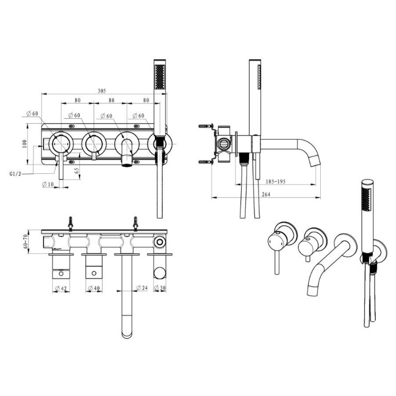 Bateria Wannowa Podtynkowa 4-Otworowa Z Boxem I Z Zestawem Prysznicowym Fly Gun Metal 03032BN Emporia Bateria Wannowa Podtynkowa 4-Otworowa Z Boxem I Z Zestawem Prysznicowym Fly Gun Metal 03032BN Emporia