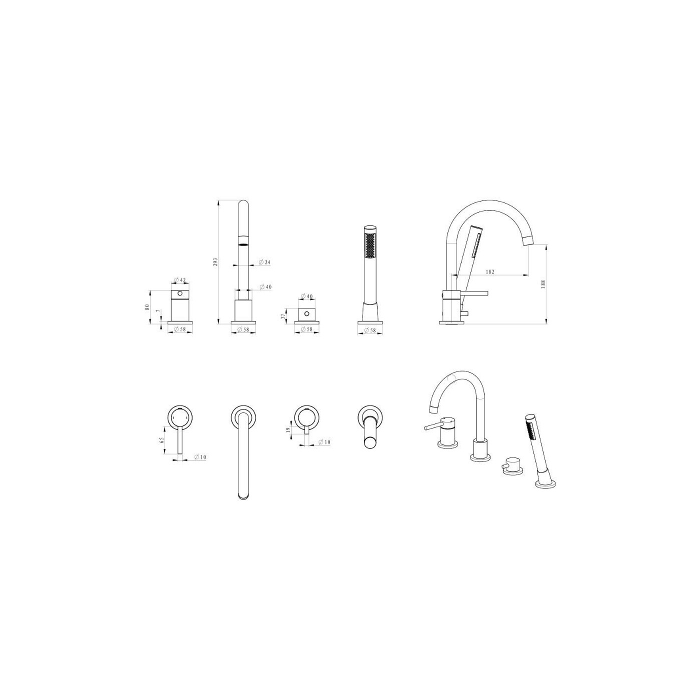 Bateria Wannowa 4-Otworowa Z Zestawem Prysznicowym Fly Gun Metal 03033BN Emporia Bateria Wannowa 4-Otworowa Z Zestawem Prysznicowym Fly Gun Metal 03033BN Emporia