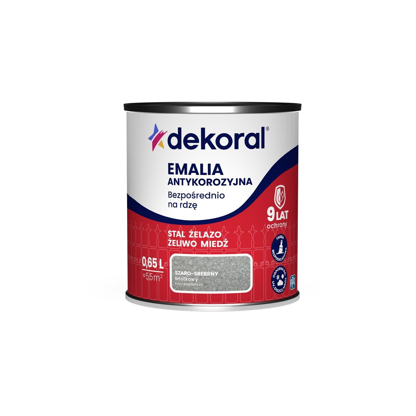 Emalia Antykorozyjna Szaro-Srebrna Młotkowy 0,65L Dekoral Emalia Antykorozyjna Szaro-Srebrna Młotkowy 0,65L Dekoral