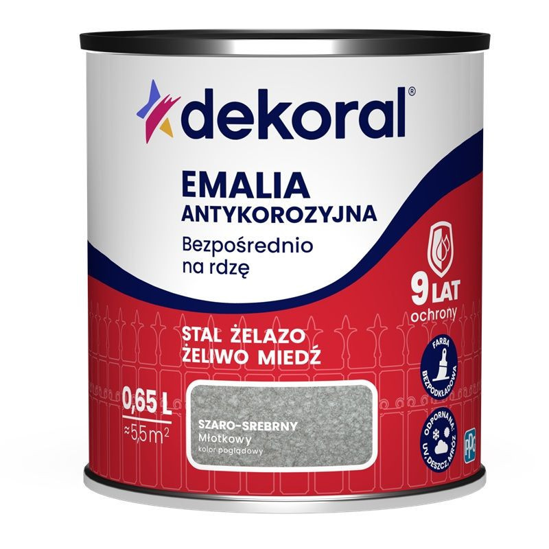 Emalia Antykorozyjna Szaro-Srebrna Młotkowy 0,65L Dekoral Emalia Antykorozyjna Szaro-Srebrna Młotkowy 0,65L Dekoral
