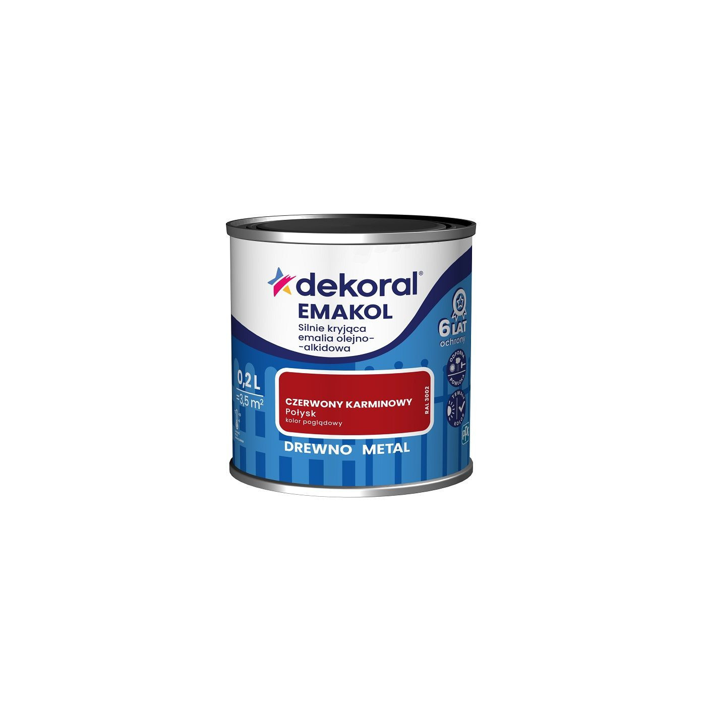Emalia Olejno-Alkidowa Emakol Strong Czerwony Karminowy 0,2L Dekoral Emalia Olejno-Alkidowa Emakol Strong Czerwony Karminowy 0,2L Dekoral