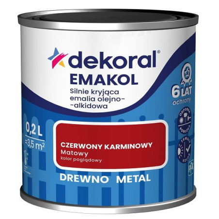 Emalia Olejno-Alkidowa Emakol Strong Czerwony Karminowy Mat 0,2L Dekoral