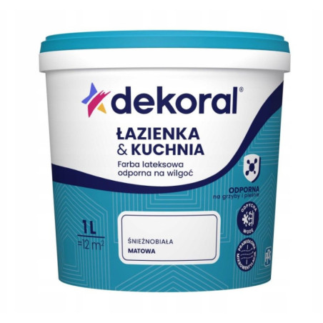 Farba Lateksowa Łazienka&Kuchnia Maleinak Plus Biała Mat 1L Dekoral