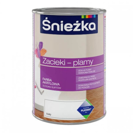 Farba Akrylowa Zacieki-Plamy Biała Mat 1L Śnieżka