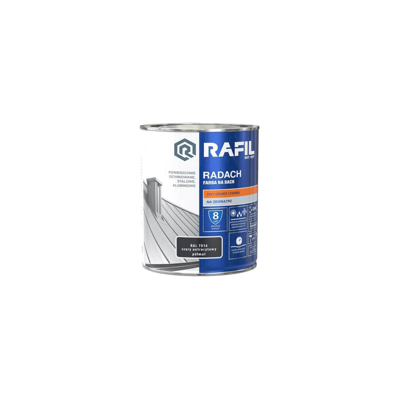 Farba Na Dach Radach 0,75L Antracyt Półmat RAL 7016 Rafil Farba Na Dach Radach 0,75L Antracyt Półmat RAL 7016 Rafil