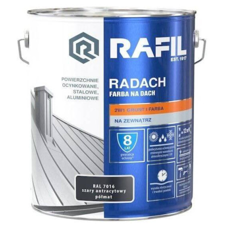 Farba Na Dach Radach 10l Antracyt Półmat RAL7016 Rafil