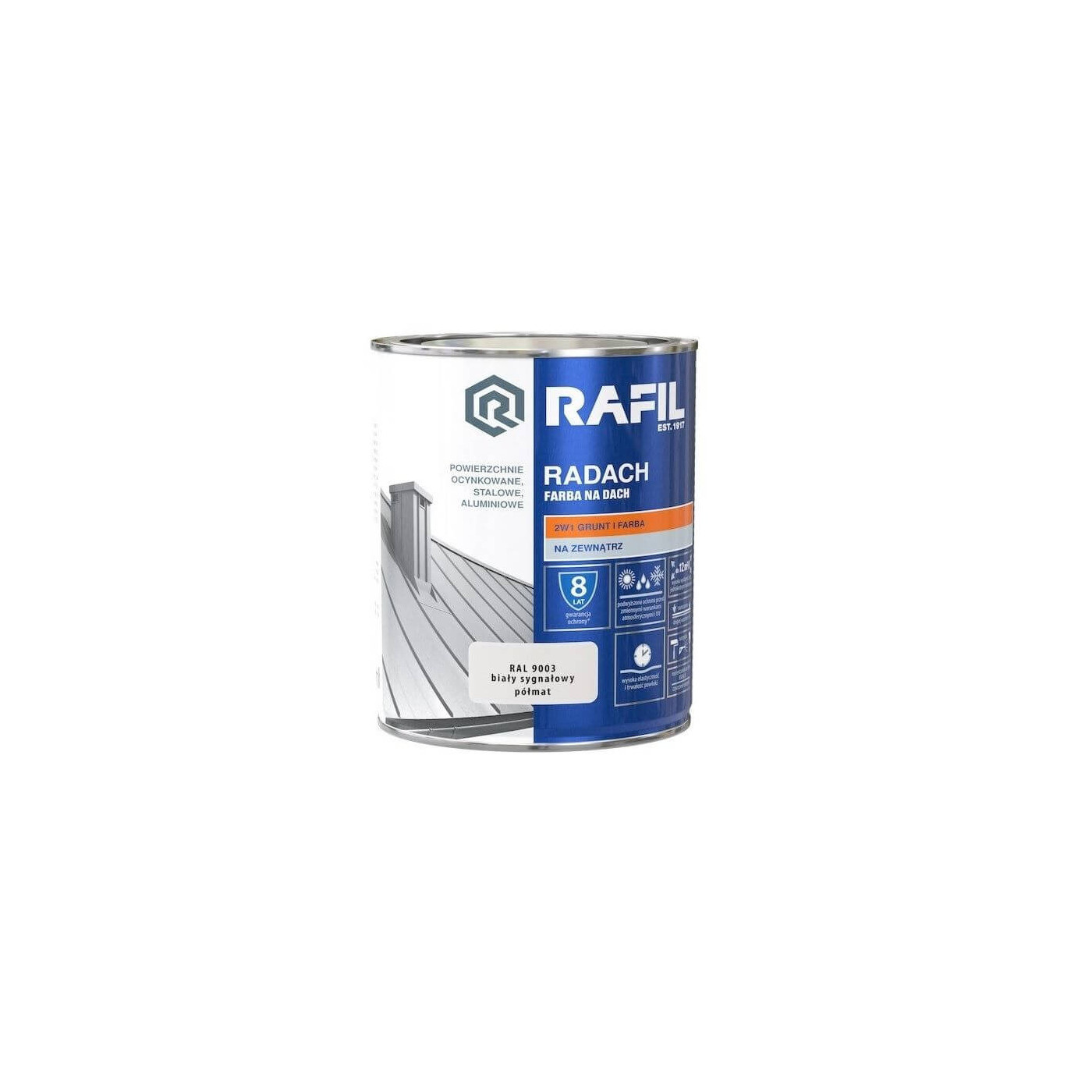 Farba Na Dach Radach 10L Biały Sygnałowy Półmat RAL 9003 Rafil Farba Na Dach Radach 10L Biały Sygnałowy Półmat RAL 9003 Rafil