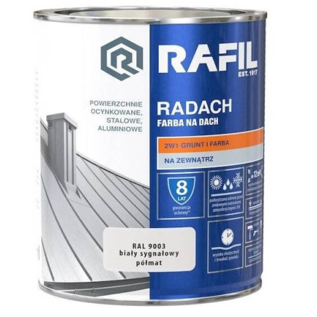 Farba Na Dach Radach 10L Biały Sygnałowy Półmat RAL 9003 Rafil