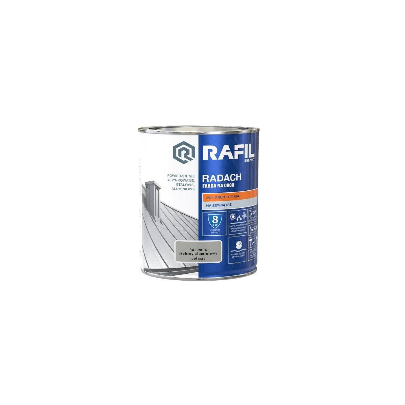 Farba Na Dach Radach 5L Srebrny Aluminiowy RAL 9006 Rafil Farba Na Dach Radach 5L Srebrny Aluminiowy RAL 9006 Rafil