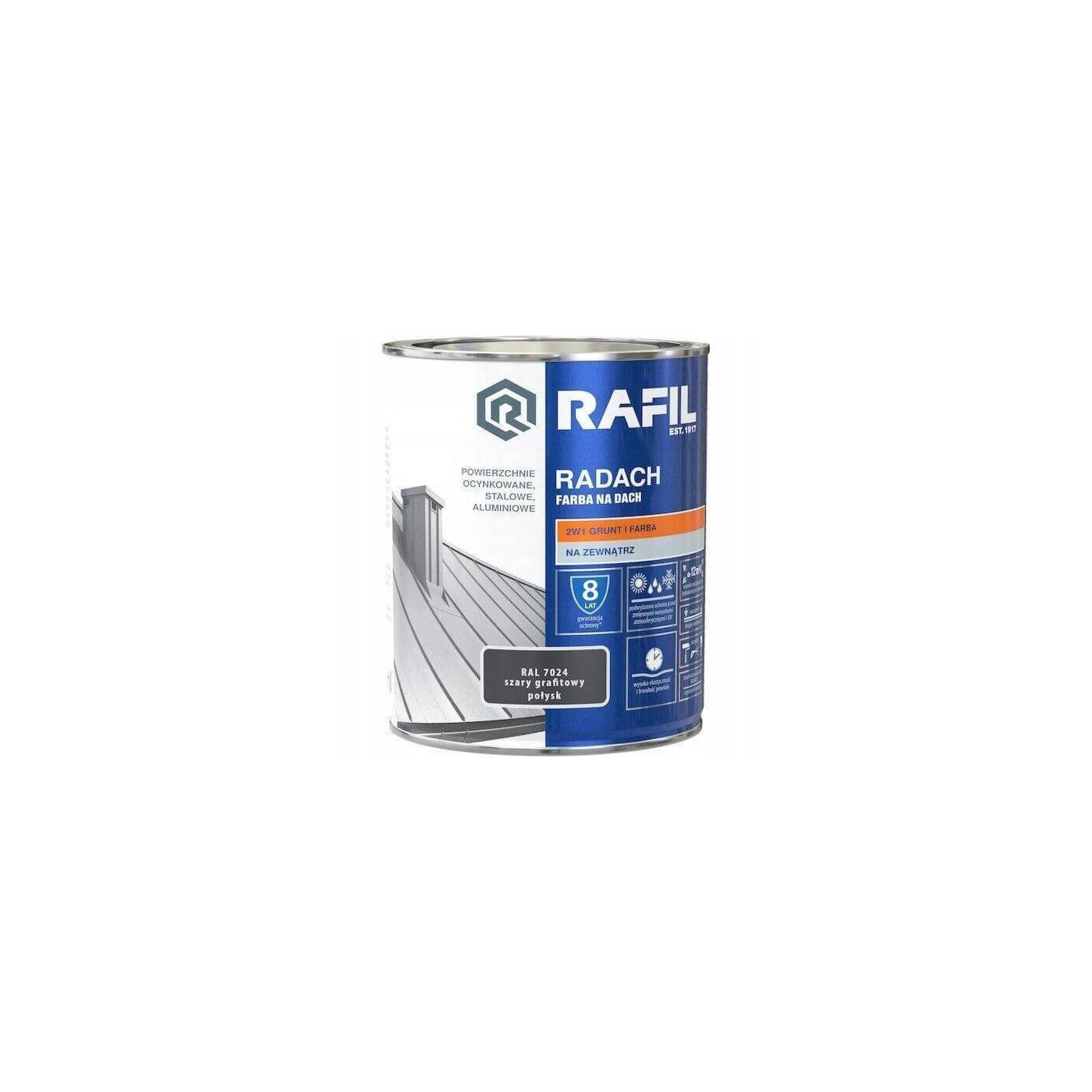 Farba Na Dach Radach 0,75L Szary Grafitowy Połysk RAL 7024 Rafil Farba Na Dach Radach 0,75L Szary Grafitowy Połysk RAL 7024 Rafil