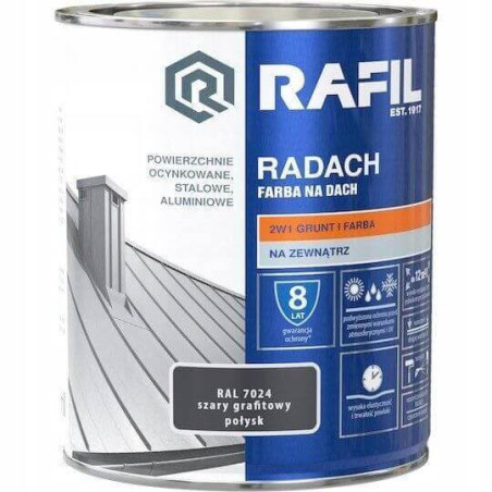 Farba Na Dach Radach 0,75L Szary Grafitowy Połysk RAL 7024 Rafil