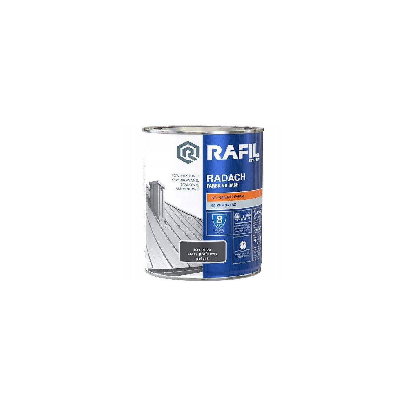 Farba Na Dach Radach 10L Szary Grafitowy Połysk RAL 7024 Rafil Farba Na Dach Radach 10L Szary Grafitowy Połysk RAL 7024 Rafil