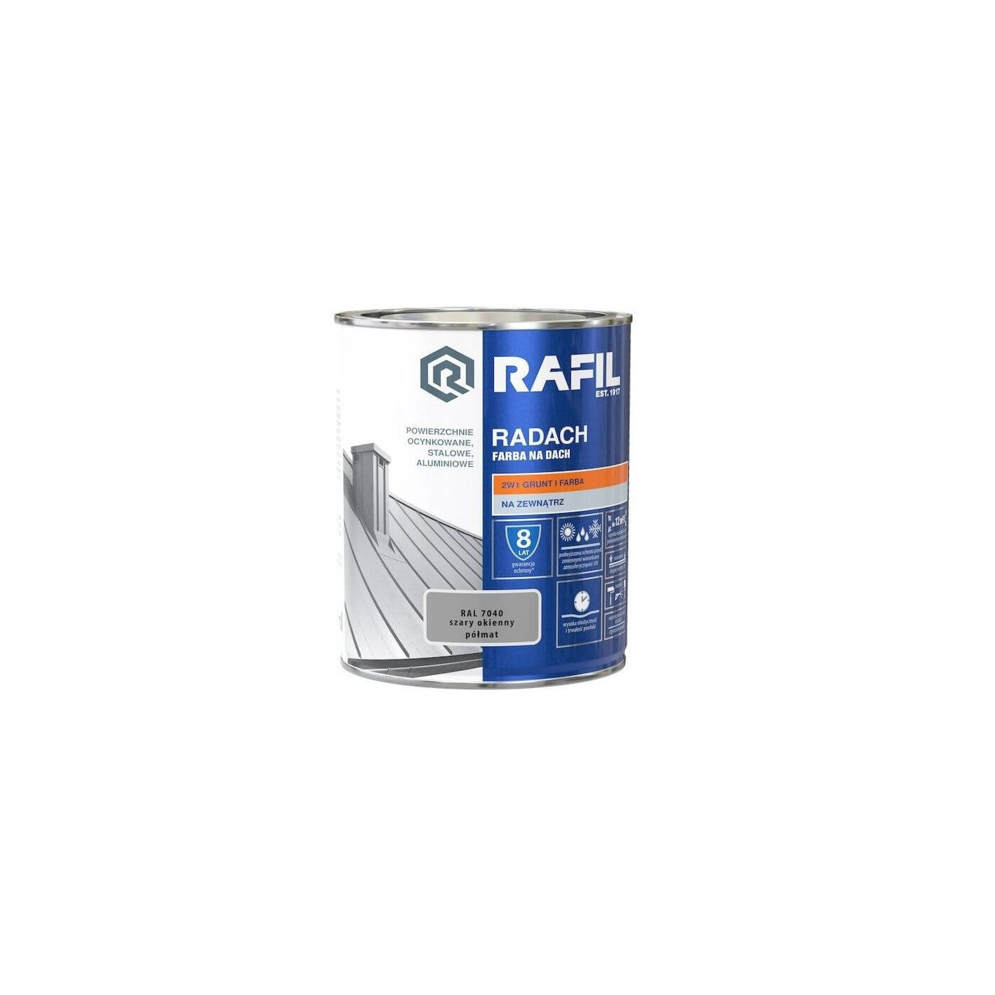 Farba Na Dach Radach 0,75L Szary Okienny RAL 7040 Rafil Farba Na Dach Radach 0,75L Szary Okienny RAL 7040 Rafil