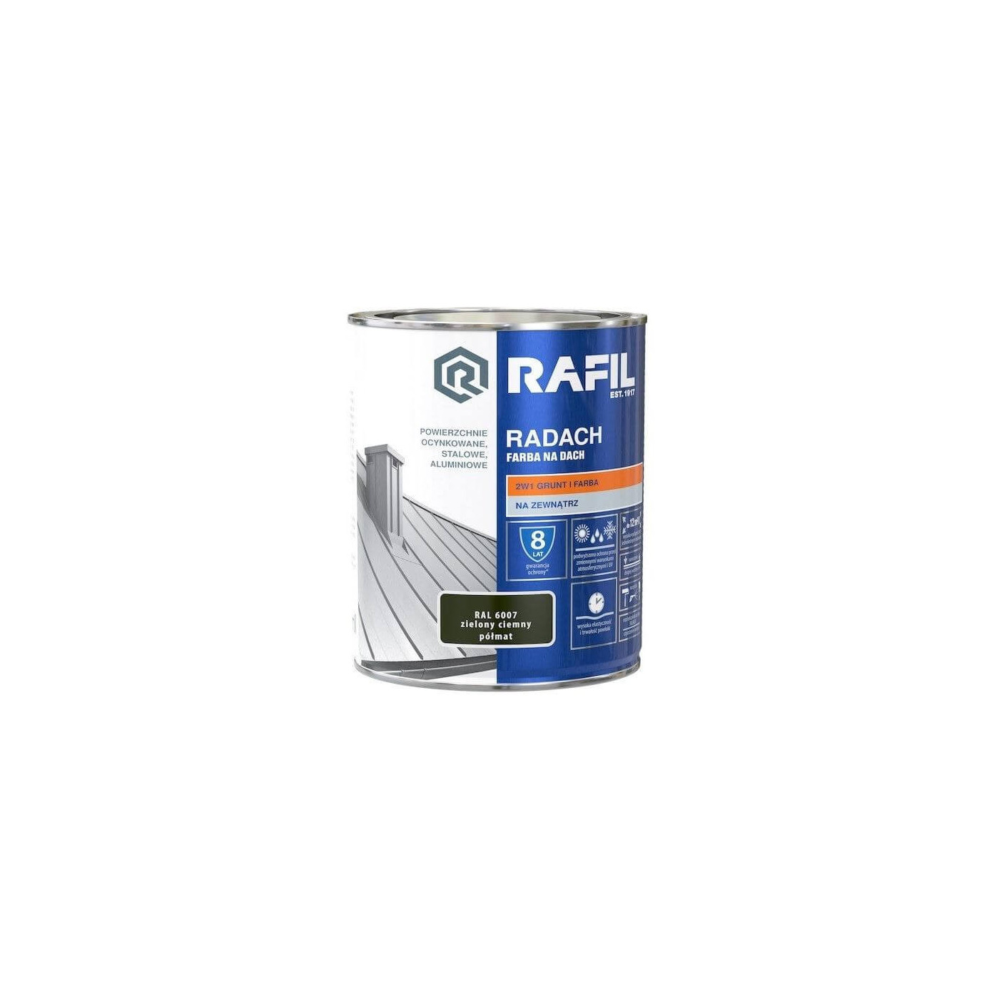 Farba Na Dach Radach 10L Zielony Ciemny RAL 6007 Rafil Farba Na Dach Radach 10L Zielony Ciemny RAL 6007 Rafil