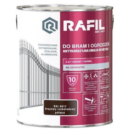 Farba Do Bram i Ogrodzeń Rafil Brąz Czekoladowy Półmat 3L RAL 8017 Rafil