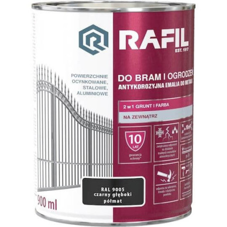 Farba Do Bram i Ogrodzeń Rafil Czarny Półmat 0.9L RAL 9005 Rafil