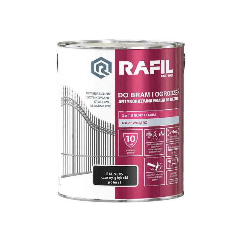 Farba Do Bram i Ogrodzeń Rafil Czarny Półmat 3L RAL 9005 Rafil Farba Do Bram i Ogrodzeń Rafil Czarny Półmat 3L RAL 9005 Rafil
