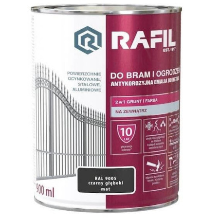 Farba Do Bram i Ogrodzeń Rafil Czarny MAT 0.9L RAL 9005 Rafil
