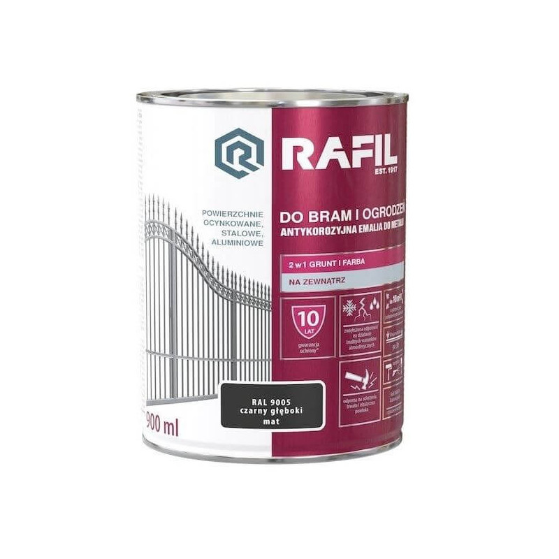 Farba Do Bram i Ogrodzeń Rafil Czarny MAT 3L RAL 9005 Rafil Farba Do Bram i Ogrodzeń Rafil Czarny MAT 3L RAL 9005 Rafil