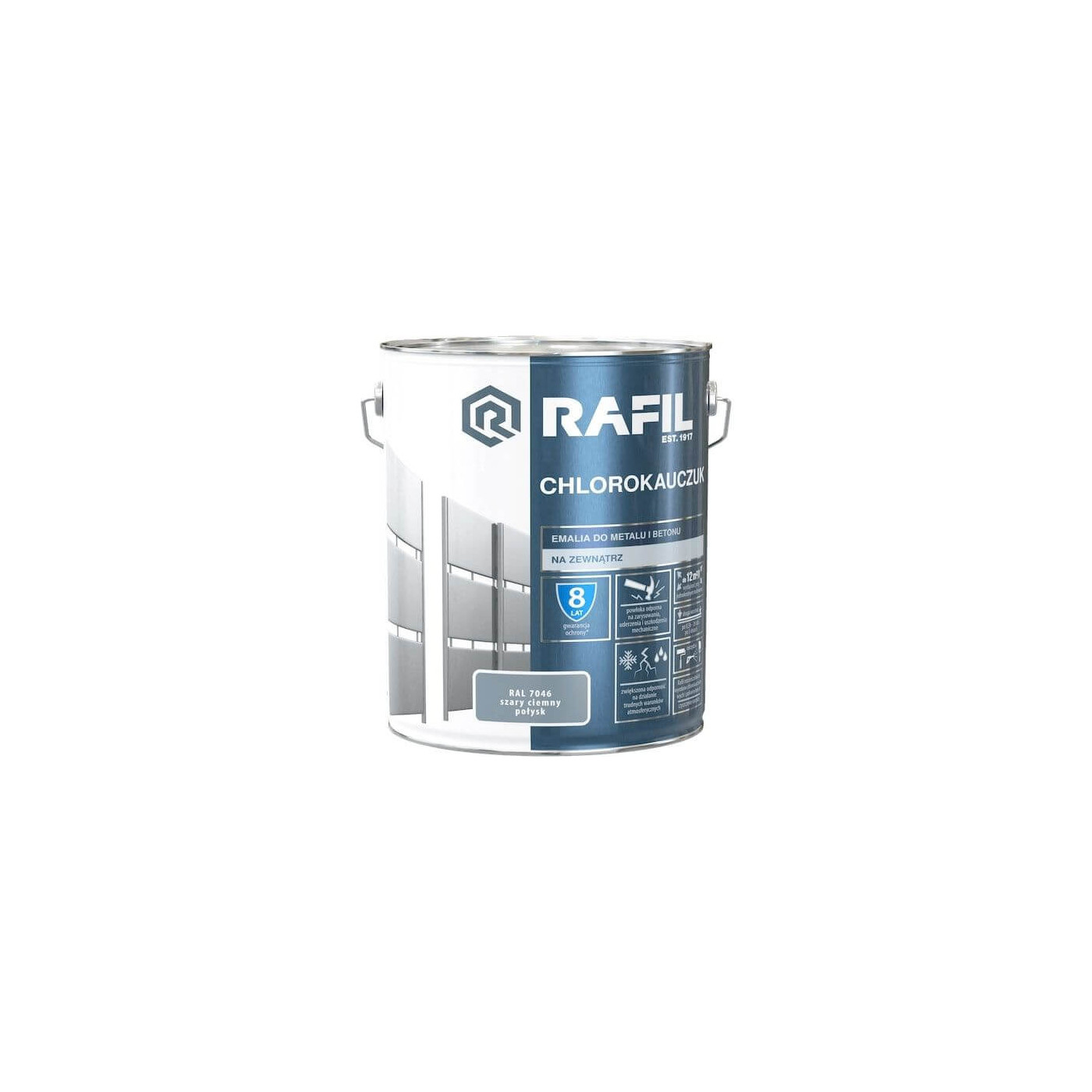 Emalia Chlorokauczukowa Szary Ciemny RAL7046 10L Rafil Emalia Chlorokauczukowa Szary Ciemny RAL7046 10L Rafil