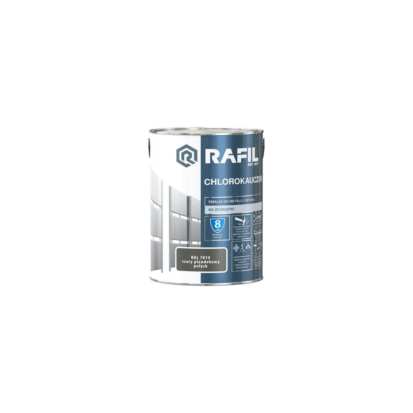 Emalia Chlorokauczukowa Szary Plandekowy RAL7010 5L Rafil Emalia Chlorokauczukowa Szary Plandekowy RAL7010 5L Rafil