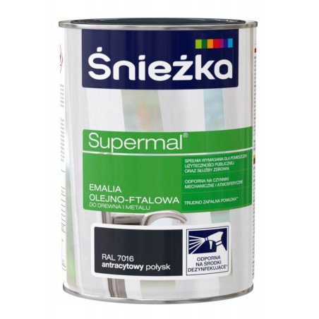 Emalia Olejno-Ftalowa Supermal Antracyt RAL7016 0.8L Śnieżka