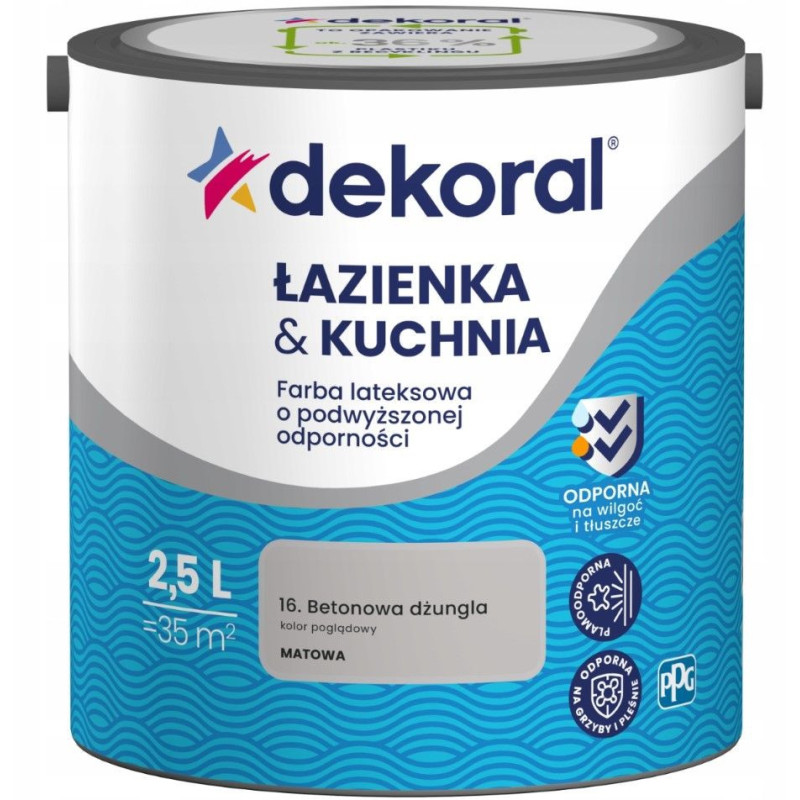 Farba Lateksowa Łazienka&Kuchnia Betonowa Dżungla 2,5L Dekoral Farba Lateksowa Łazienka&Kuchnia Betonowa Dżungla 2,5L Dekoral