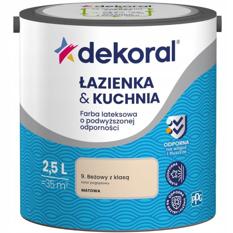 Farba Lateksowa Łazienka&Kuchnia Beżowy Z Klasą 2,5L Dekoral Farba Lateksowa Łazienka&Kuchnia Beżowy Z Klasą 2,5L Dekoral
