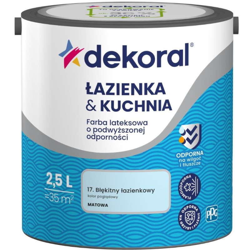 Farba Lateksowa Łazienka&Kuchnia Błękit Lazienkowy 2,5L Dekoral Farba Lateksowa Łazienka&Kuchnia Błękit Lazienkowy 2,5L Dekoral