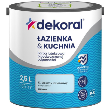 Farba Lateksowa Łazienka&Kuchnia Błękit Lazienkowy 2,5L Dekoral