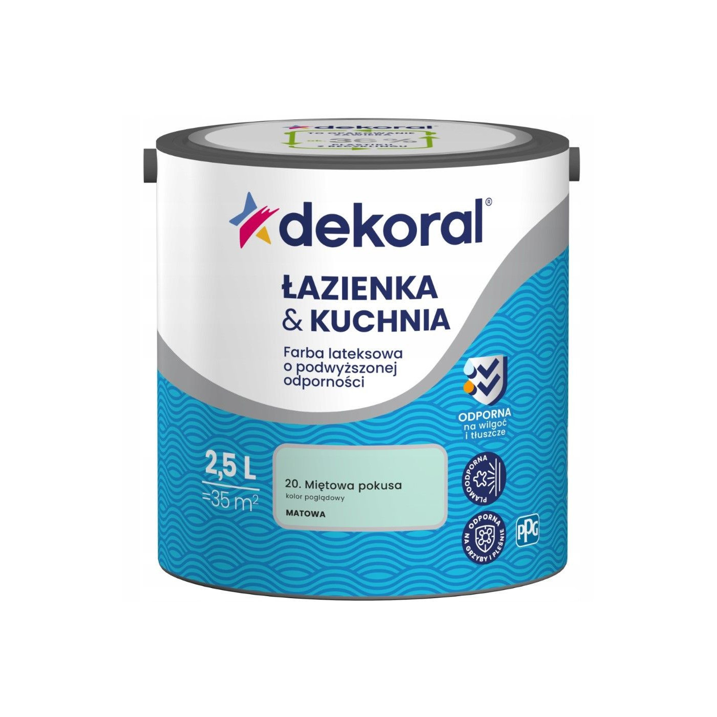 Farba Lateksowa Łazienka&Kuchnia Miętowa Pokusa 2,5L Dekoral Farba Lateksowa Łazienka&Kuchnia Miętowa Pokusa 2,5L Dekoral