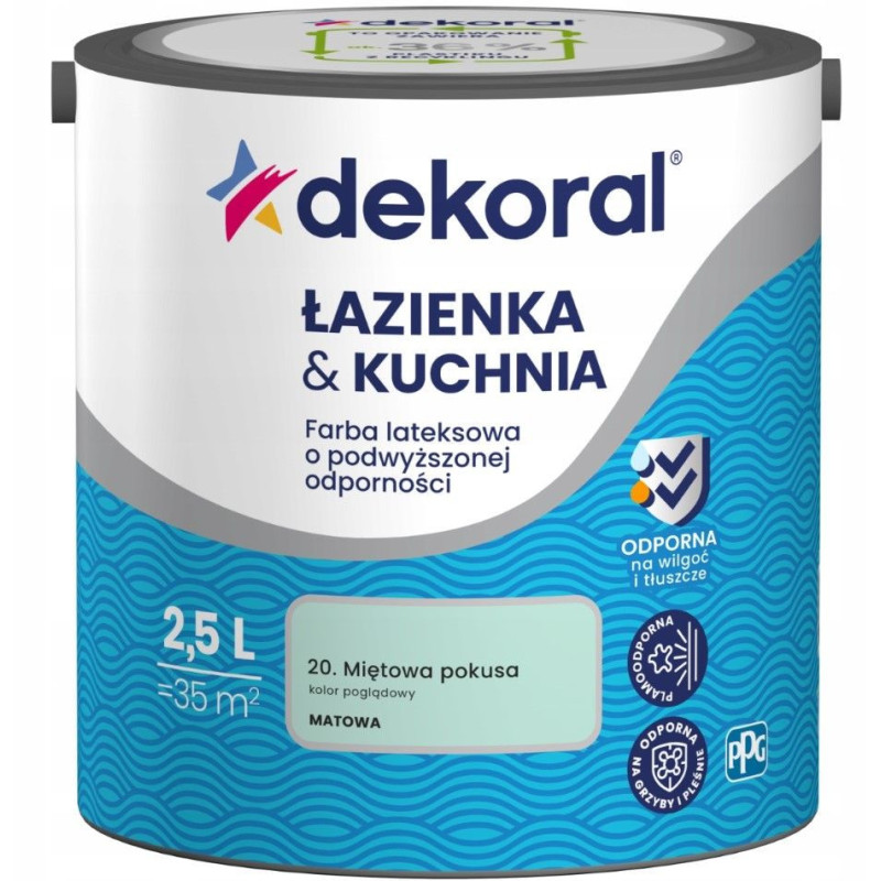 Farba Lateksowa Łazienka&Kuchnia Miętowa Pokusa 2,5L Dekoral Farba Lateksowa Łazienka&Kuchnia Miętowa Pokusa 2,5L Dekoral