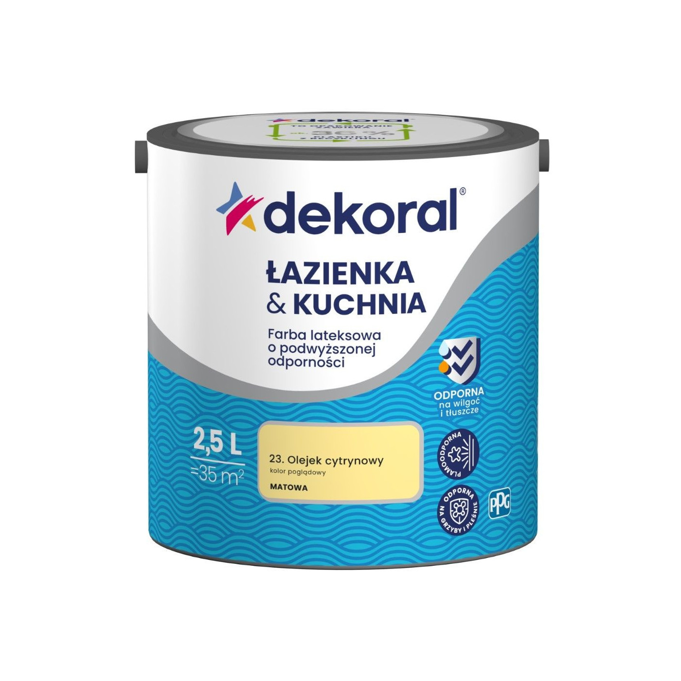 Farba Lateksowa Łazienka&Kuchnia Olejek Cytrynowy 2,5L Dekoral Farba Lateksowa Łazienka&Kuchnia Olejek Cytrynowy 2,5L Dekoral