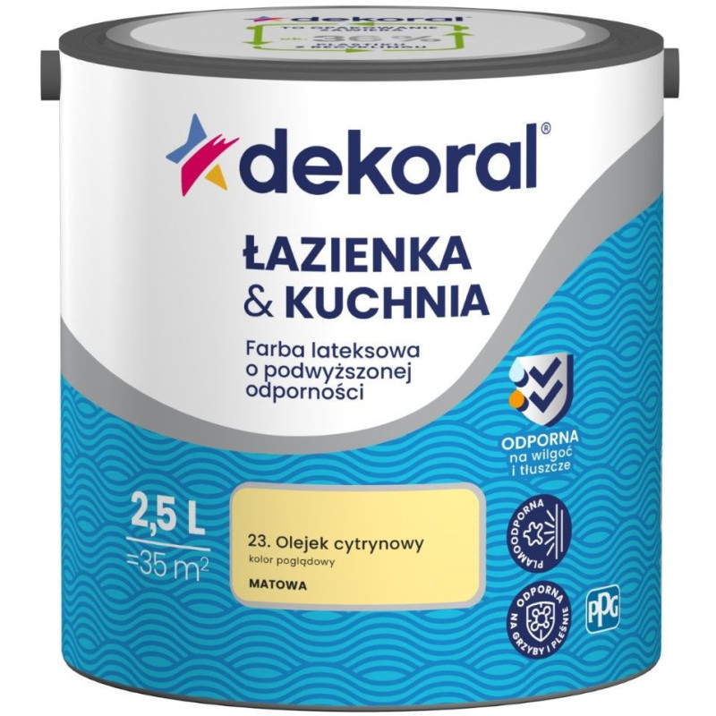 Farba Lateksowa Łazienka&Kuchnia Olejek Cytrynowy 2,5L Dekoral Farba Lateksowa Łazienka&Kuchnia Olejek Cytrynowy 2,5L Dekoral