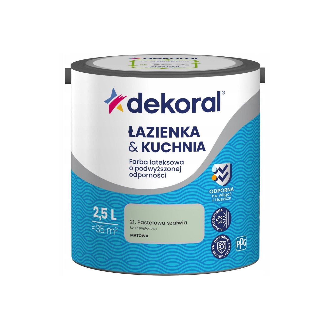 Farba Lateksowa Łazienka&Kuchnia Pastelowa Szałwia 2,5L Dekoral Farba Lateksowa Łazienka&Kuchnia Pastelowa Szałwia 2,5L Dekoral