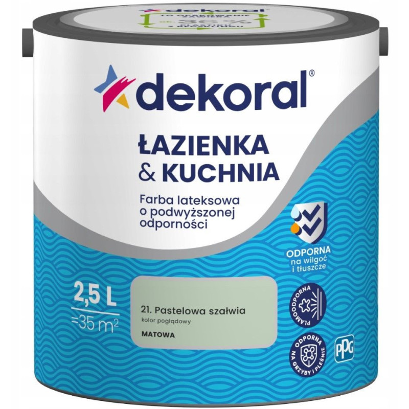 Farba Lateksowa Łazienka&Kuchnia Pastelowa Szałwia 2,5L Dekoral Farba Lateksowa Łazienka&Kuchnia Pastelowa Szałwia 2,5L Dekoral