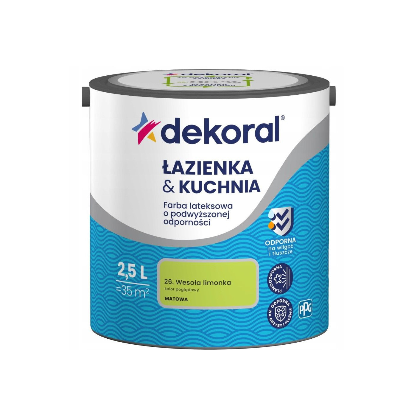 Farba Lateksowa Łazienka&Kuchnia Wesoła Limonka 2,5L Dekoral Farba Lateksowa Łazienka&Kuchnia Wesoła Limonka 2,5L Dekoral