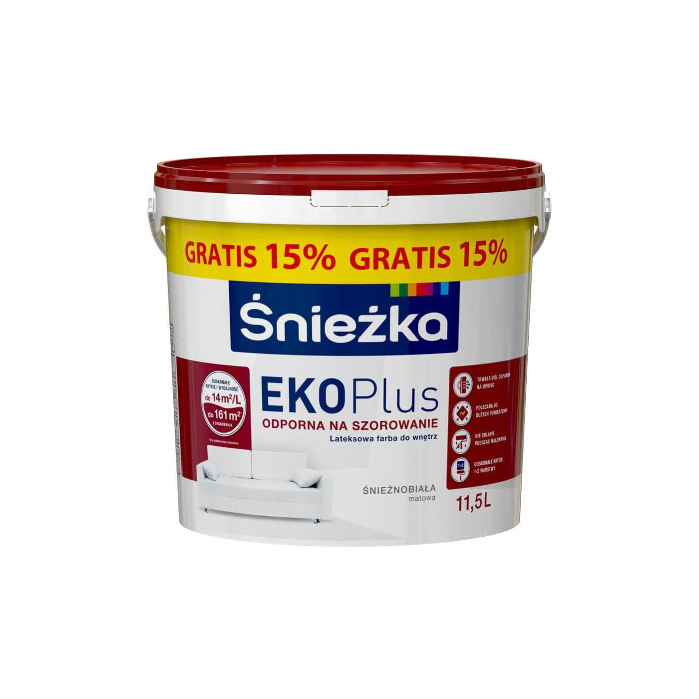 Farba Lateksowa Eko Plus Biały Mat 11.5 L Śnieżka Farba Lateksowa Eko Plus Biały Mat 11.5 L Śnieżka