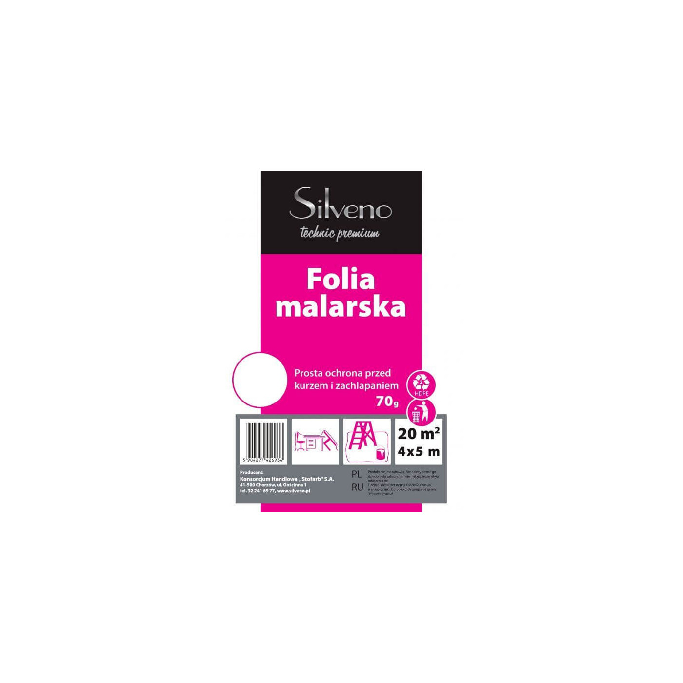 Folia Malarska Technic LDPE Cienka 4x5m Silveno Folia Malarska Technic LDPE Cienka 4x5m Silveno
