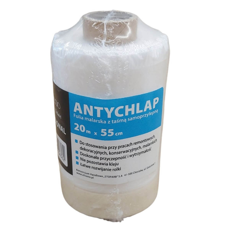 Folia Ochronna z Taśmą Samoprzylepną Antychlap 20mx55cm Silveno Folia Ochronna z Taśmą Samoprzylepną Antychlap 20mx55cm Silveno
