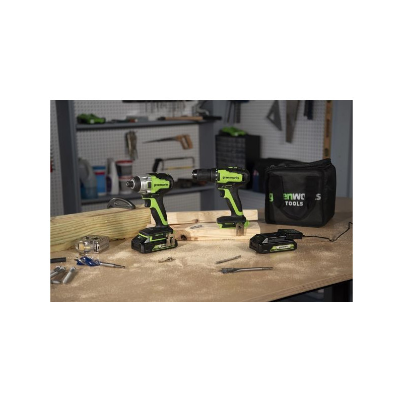 Zestaw Wiertarko-wkrętarka Gd24Dd35K2 + Ładowarka + Aku 2 Ah + Walizka 24V GR3704007UA Greenworks Zestaw Wiertarko-wkrętarka Gd24Dd35K2 + Ładowarka + Aku 2 Ah + Walizka 24V GR3704007UA Greenworks