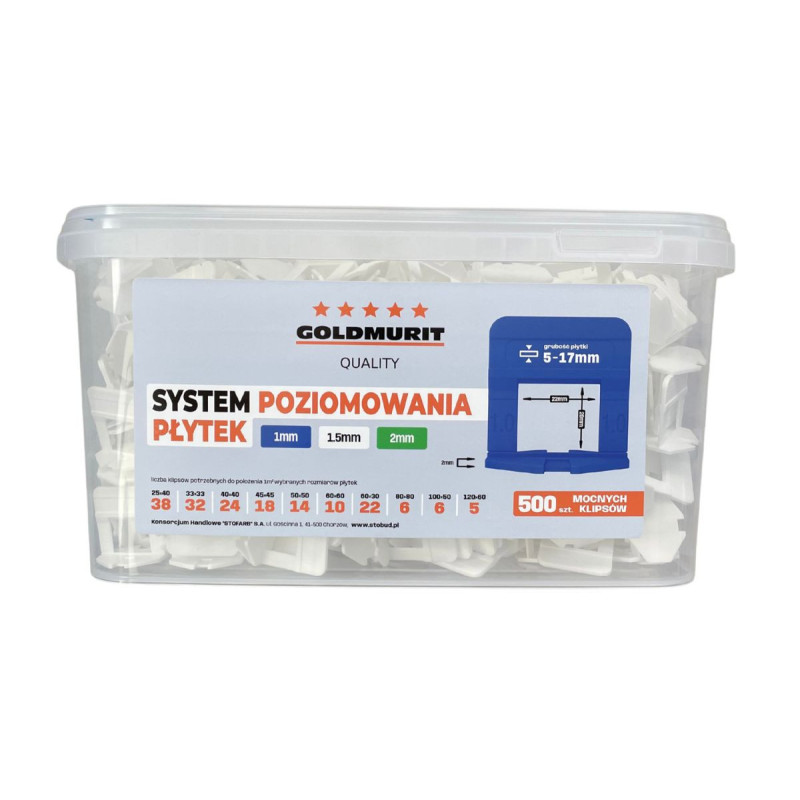 Klipsy Do Poziomowania Płytek Rozmiar 1,5mm Białe Opakowanie 500 sztuk Goldmurit Klipsy Do Poziomowania Płytek Rozmiar 1,5mm Białe Opakowanie 500 sztuk Goldmurit