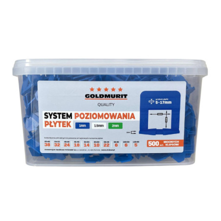 Klipsy Do Poziomowania Płytek Rozmiar 1mm Niebieskie Opakowanie 500 sztuk Goldmurit