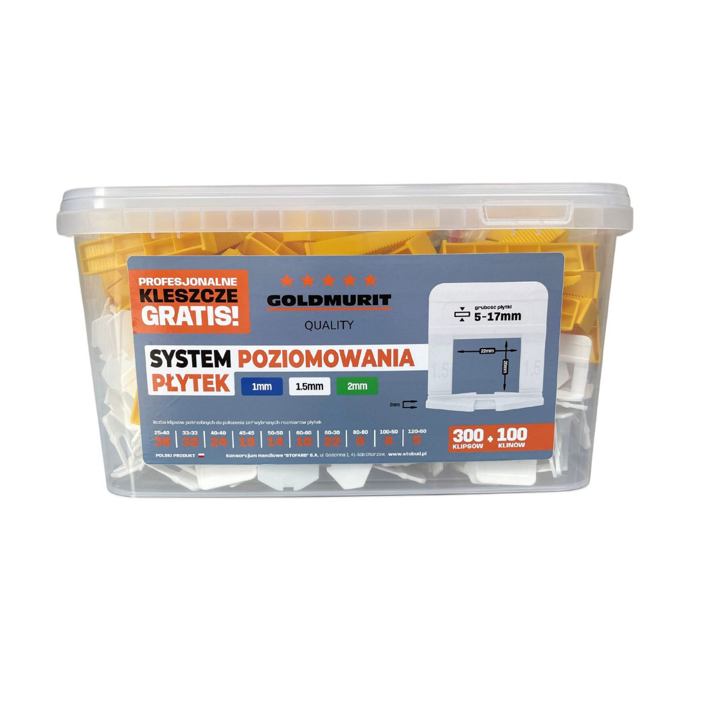 System Poziomowania Płytek Rozmiar 1,5mm Klipsy (300) Białe + Kliny (100)+ Kleszcze Goldmurit System Poziomowania Płytek Rozmiar 1,5mm Klipsy (300) Białe + Kliny (100)+ Kleszcze Goldmurit