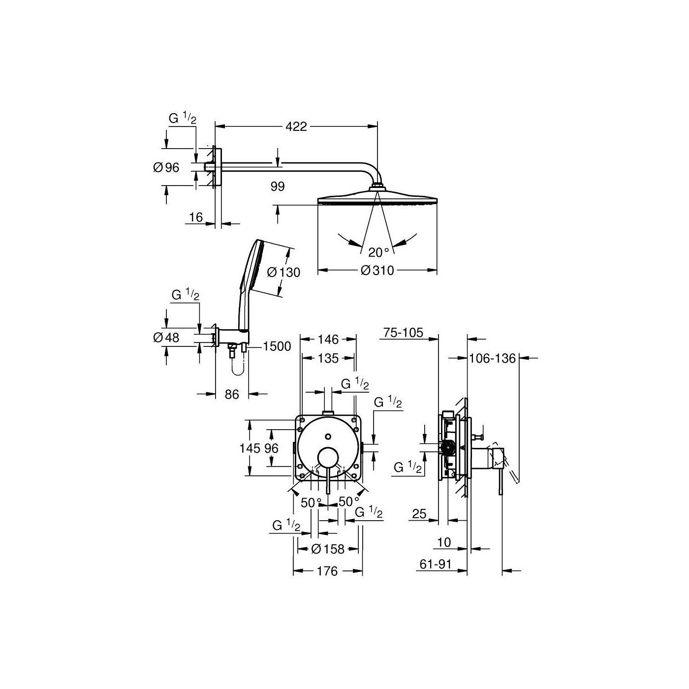 Zestaw Prysznicowy Z Deszczownicą Rainshower Mono 311 Essence Brushed Hard Graphite 25287AL0 Grohe Zestaw Prysznicowy Z Deszczownicą Rainshower Mono 311 Essence Brushed Hard Graphite 25287AL0 Grohe