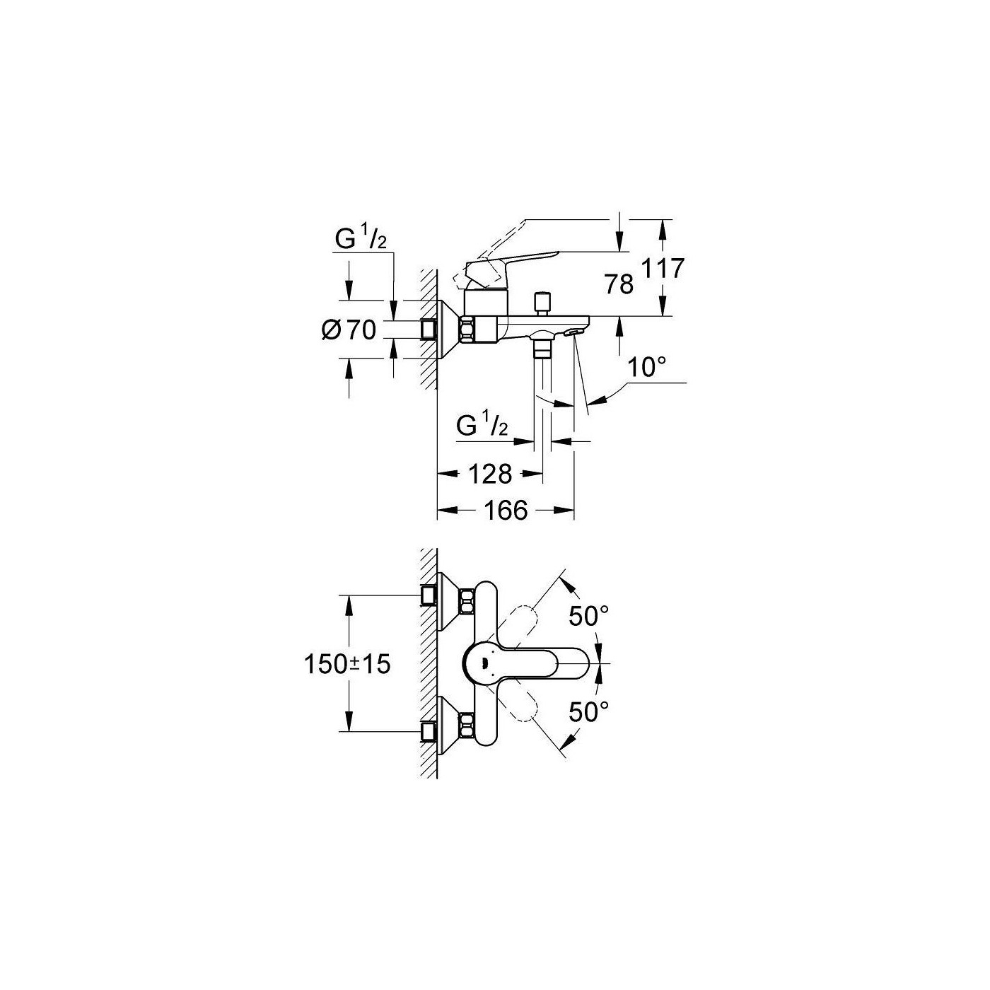 Jednouchwytowa Bateria Wannowa BauEdge Chrom 23334000 Grohe Jednouchwytowa Bateria Wannowa BauEdge Chrom 23334000 Grohe