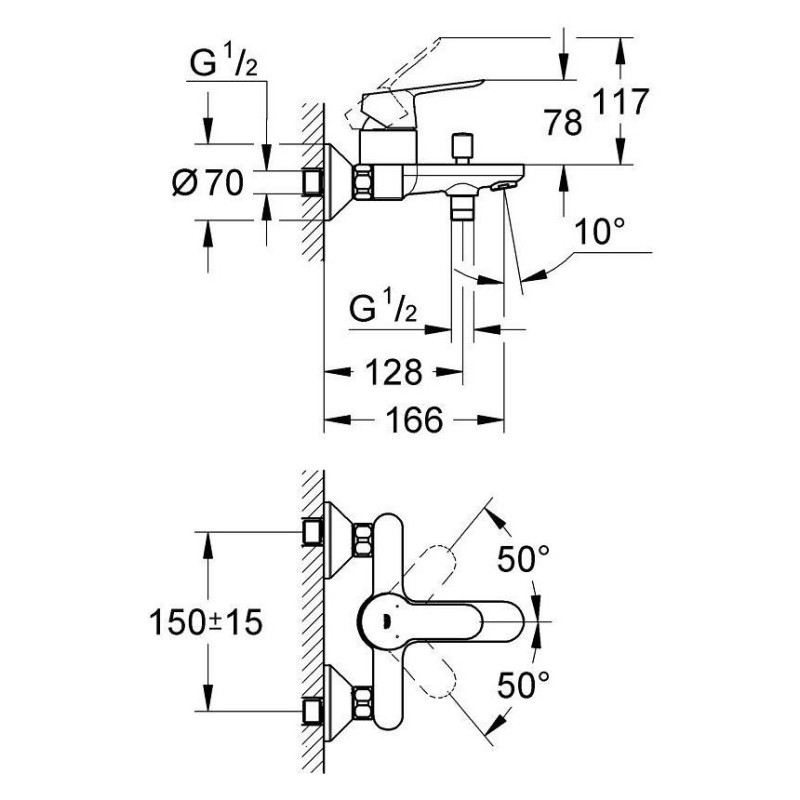 Jednouchwytowa Bateria Wannowa BauEdge Chrom 23334000 Grohe Jednouchwytowa Bateria Wannowa BauEdge Chrom 23334000 Grohe