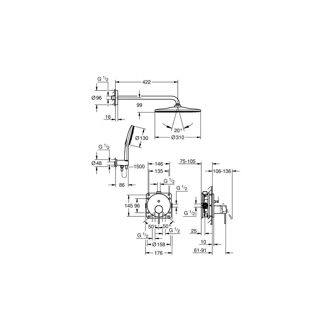 Zestaw Prysznicowy Podtynkowy Z Deszczownicą Rainshower Mono 310 Essence Chrom 25287000 Grohe Zestaw Prysznicowy Podtynkowy Z Deszczownicą Rainshower Mono 310 Essence Chrom 25287000 Grohe