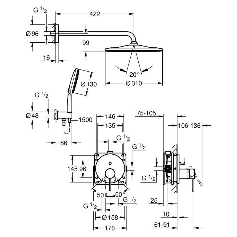 Zestaw Prysznicowy Podtynkowy Z Deszczownicą Rainshower Mono 310 Essence Chrom 25287000 Grohe Zestaw Prysznicowy Podtynkowy Z Deszczownicą Rainshower Mono 310 Essence Chrom 25287000 Grohe